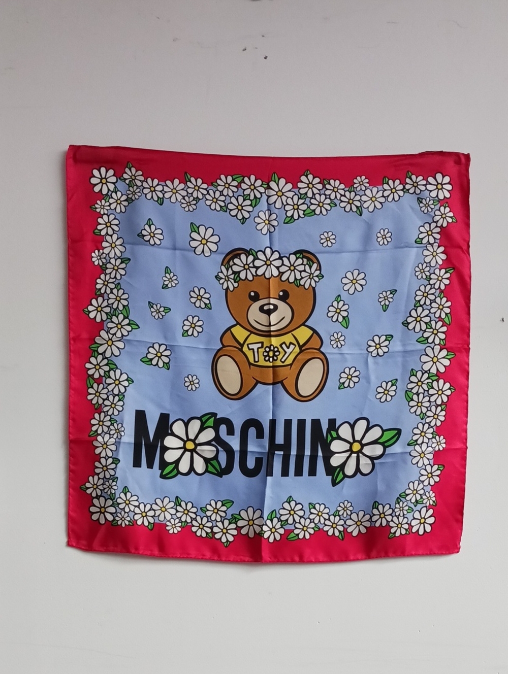 MOSCHINO SMALL SQUARE TEDDY BEAR PRINT SCARF.